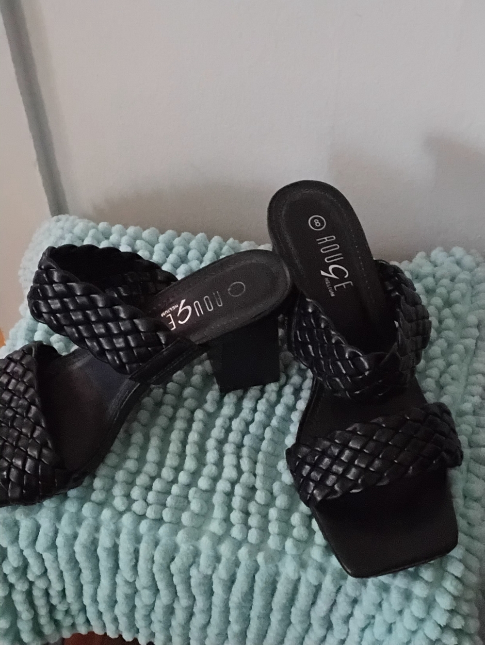 Rouge Helium Black Braided Block Heel Mules for Women